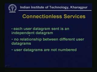 (Refer Slide Time: 17:00) Connectionless service: - Each user datagram sent is an independent datagram.