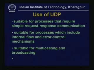 (Refer Slide Time: 23:40) Use of UDP: - This is suitable for processes that require simple request-response communication.