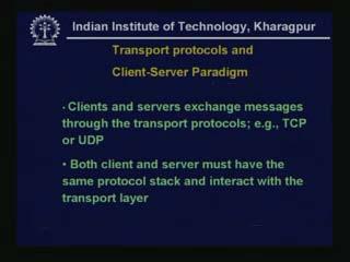 (Refer Slide Time: 38:57) - Clients and servers exchange messages through the transport protocols e.g. TCP or UDP.