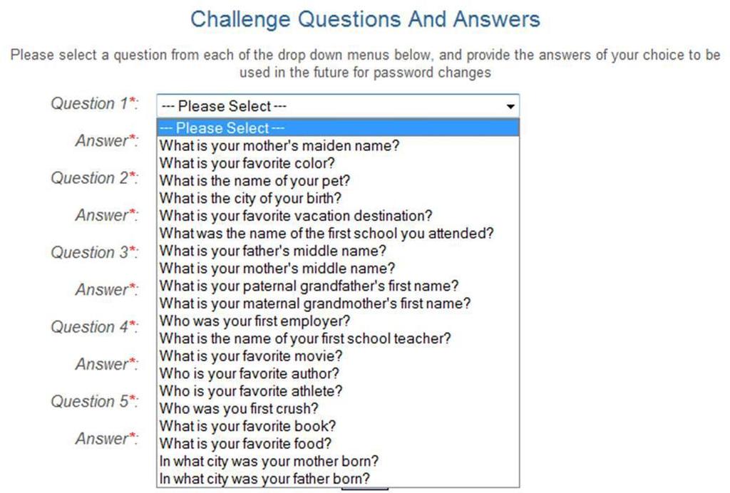 CUNYFirst On the Challenge Questions and Answers page, select or create five questions and enter answers for security in the event you forget your password.