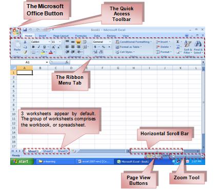 5 THE PNP BASIC COMPUTER ESSENTIALS e-learning (MS Excel 2007) Chapter 1: Getting Started THE EXCEL ENVIRONMENT Tabbed Ribbon menu system is how you navigate through Excel and access the various