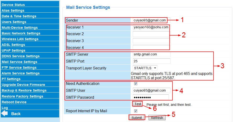 3.11 Mail Service Settings If you want the camera to send emails when motion has been detected, Mail Service Settings will need to be configured. Figure 3.