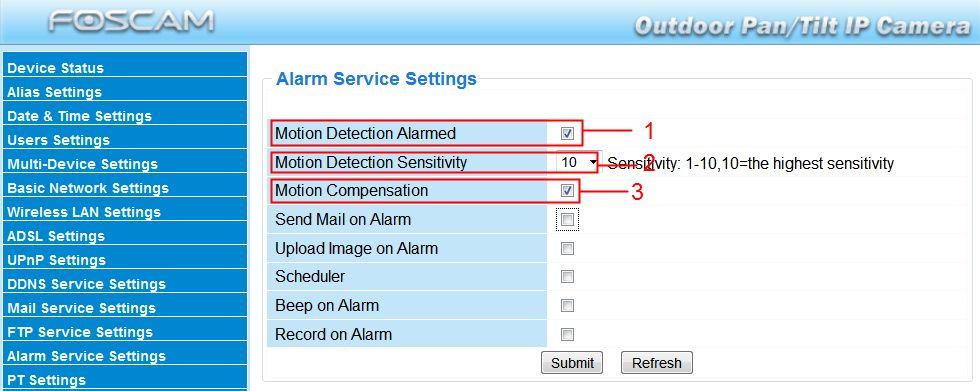 3.13 Alarm Service Settings IP Camera supports Motion Detection Alarmed, when the motion has been detected, it will send email alerts or upload images or record. Figure 3.