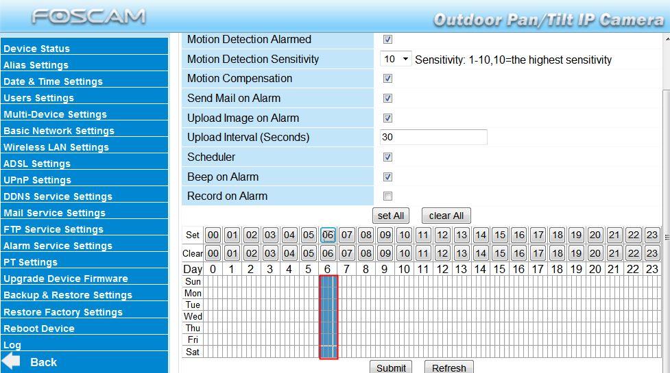 alarm when motion is detected between 6 and 7 o clock every day. Click the number 06 on the second row, you can cancel the corresponding column you set. And it will turn grey. Figure 3.