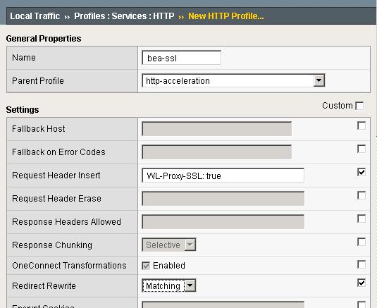 Manually Configuring the BIG-IP LTM System for BEA WebLogic To create a new HTTP profile for SSL 1. On the Main tab, expand Local Traffic, and then click Profiles. The HTTP Profiles screen opens. 2.