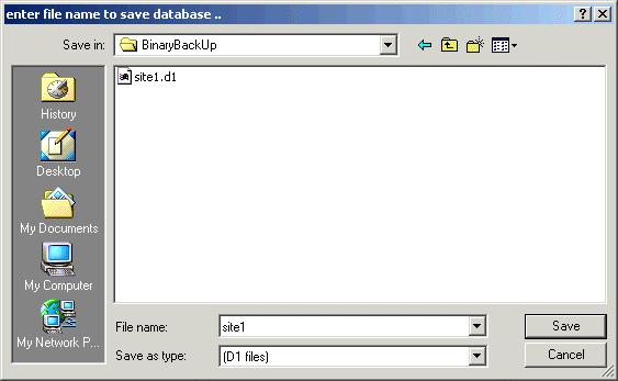 From the main window, click or select Operations > Backup; the Binary Backup dialog box appears. 2.