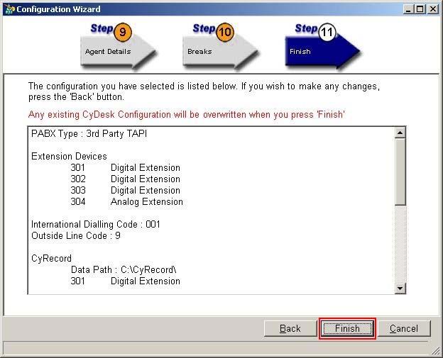 15. Click Finish to accept the configuration