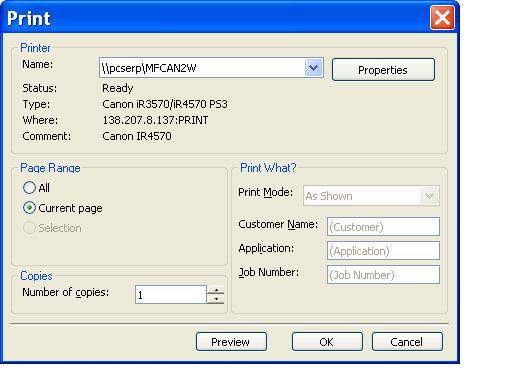 Compact Parameter Print Preview Detailed Parameter Print Preview Print Printer Name Allows the user to select from any printer installed on his/her system.