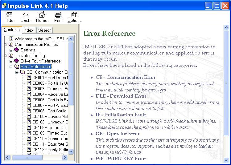 Communication Error References The Help function provides an overview