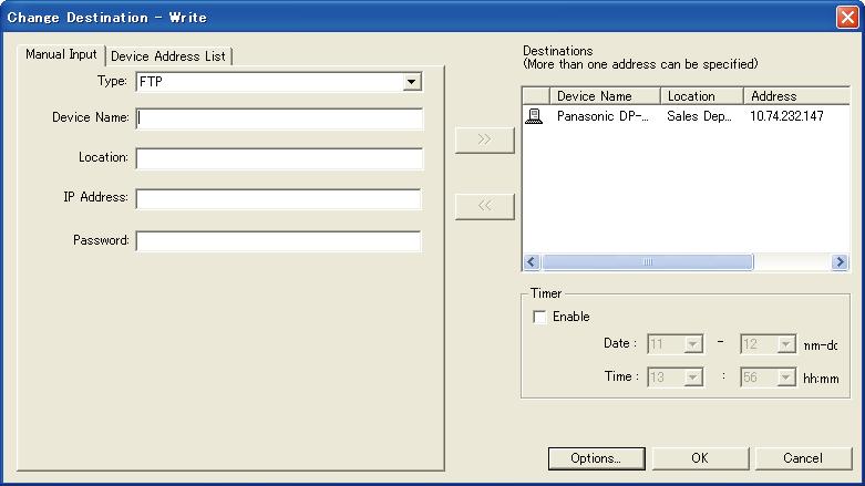 Using the Device Address List and Device Group List The destination can be specified in the Address Book or Group List. The confirmation window appears before retrieving, or writing data.