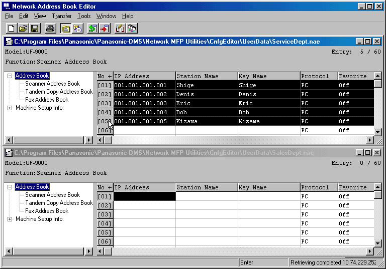 Editing the Network Copy and Paste Address Book data Open the source data file, and the target data file. Refer to Open a Saved File, see page 16.