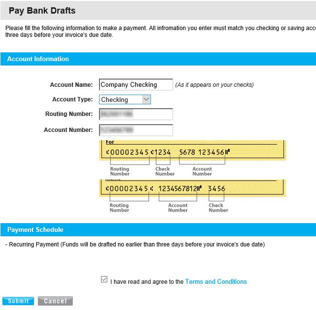 RECURRING Pay Your BANK Bill DRAFT SETUP A RECURRING BANK DRAFT To setup or manage a recurring bank draft, click on Setup a Recurring Bank Draft on the Billing page.