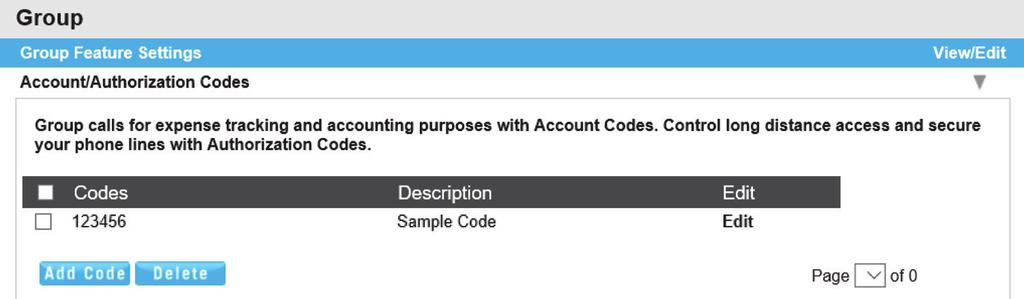 Account / Authorization Codes Clicking Save will load the Account/Authorization Code page with the new account or authorization code will be displayed similar to image 47.3. 3 Image 47.