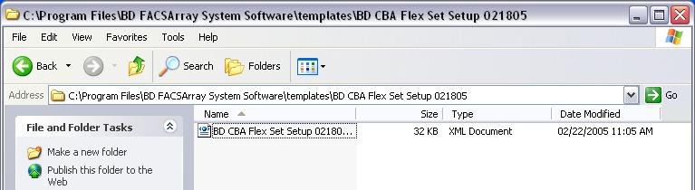 Transferring the Experiment Template After a modified BD CBA Flex Set Experiment template has been saved, it should be made available to FCAP Array software by copying the template to the FCAP Array