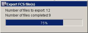 The Export FCS file(s) window indicates FCS file export progress.