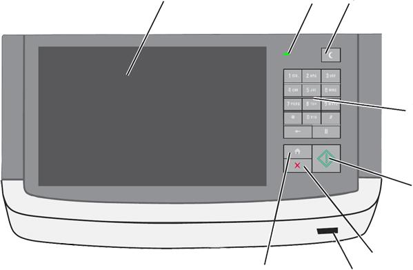 X925 Operator Panel 1 2 3 4 5 8 7 6 Number Item Description 1 Display Shows the status of the printer 2 Indicator light 3 Sleep Off The printer is off.