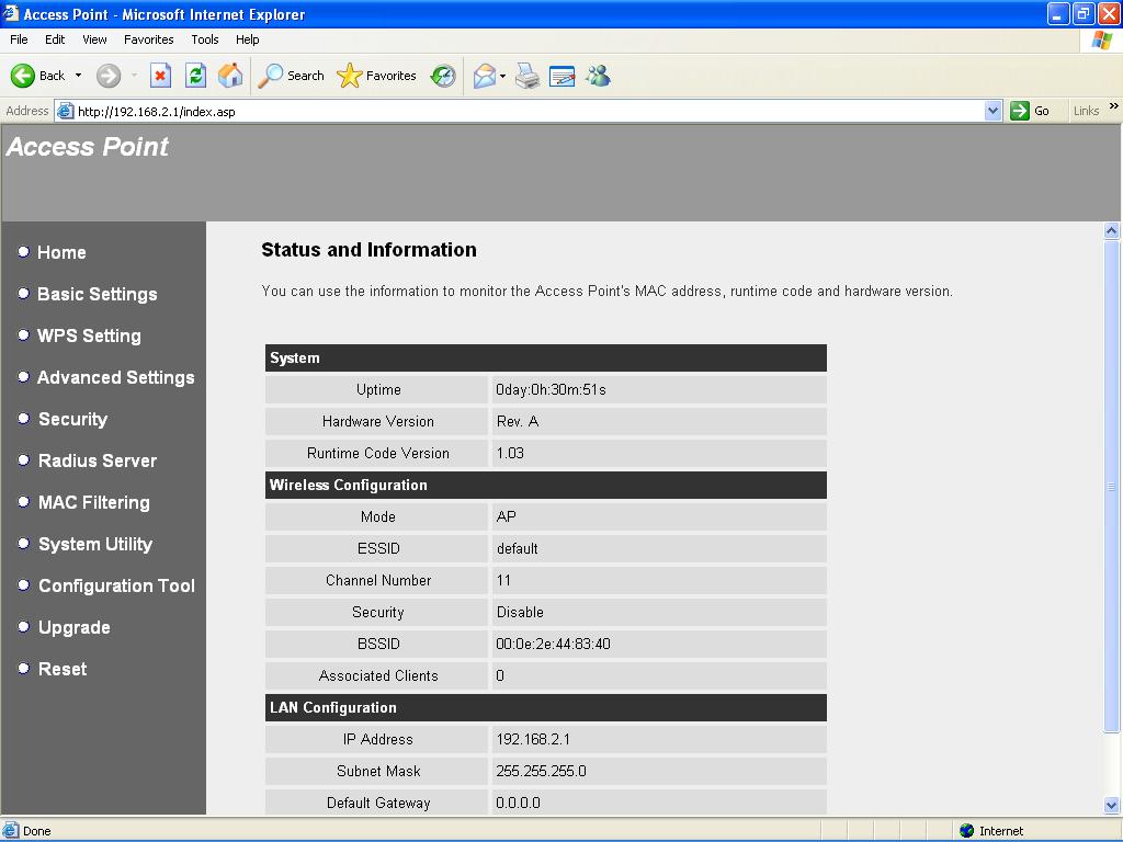 2-3 View System Status and Information After you connected to the access point by web browser, the first thing you see is Status and Information page.