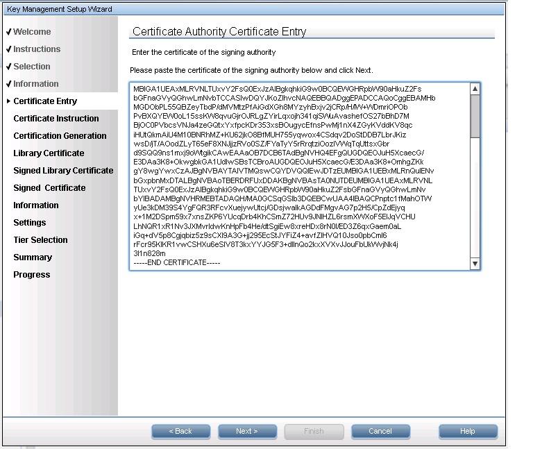 20. Click Next; this opens the Library Certificate Information screen. The certificate is not yet created.