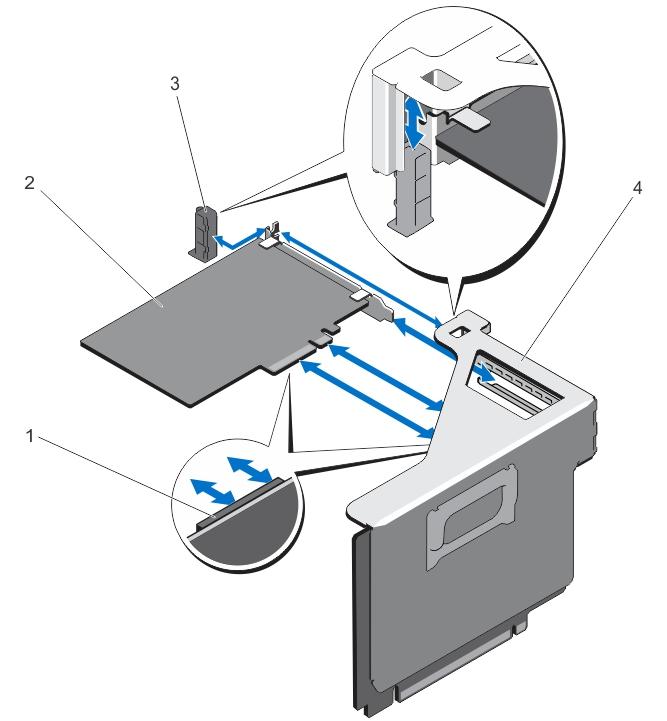 Figure 31. Removing and Installing the Expansion-Card (half-length) from the Expansion-Card Riser 2 1.