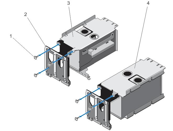 Figure 52. Removing and Installing the Power Distribution Board 1. screw (3) 2. power distribution board 3. power supply bay (left) 4.