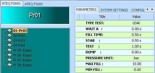 Chapter 3 Tests parameters management 1.2. PARAMETERS MODIFICATION Select the program to modify in the left hand window.