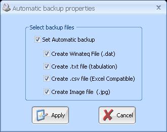 Then configure by selecting the "Configuration/Automatic backup" menu, the following menu appears: Then validate the file format for archiving. Winateq property file (.