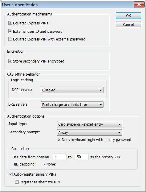 Configuring Authentication Prompts The user authentication prompts on the MFP login screen are determined by the Equitrac Office/Express configuration.