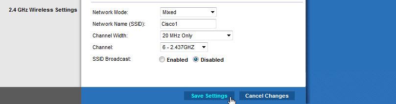 c. The Setup screen opens. Navigate to Basic Wireless Settings. Select Disable for the 2.4 GHz SSID broadcast. d. Click Save Settings > Continue. Why would you disable SSID broadcast? e.