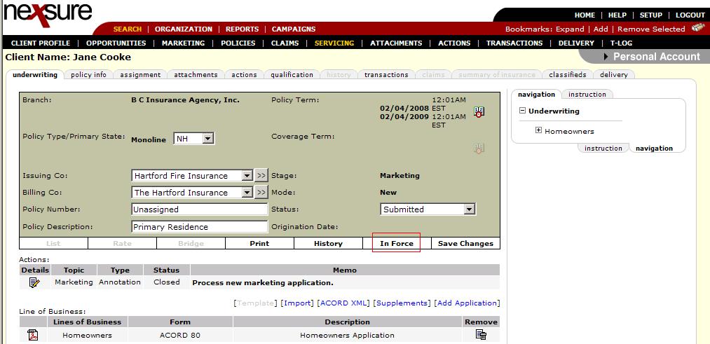 Nexsure Training Manual - CRM In the dialog box, click the Bound