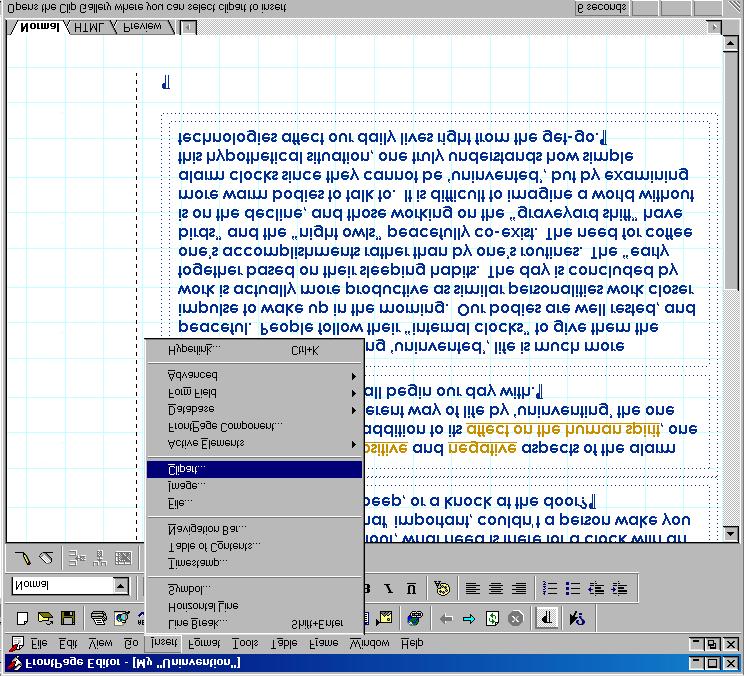 2. From the top menu bar, select Insert and then Clip Art. A clip art window will appear.