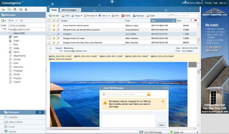 Figure 2: Mailbox view in Convergence Convergence also provides a full-featured contact management module, or address book.