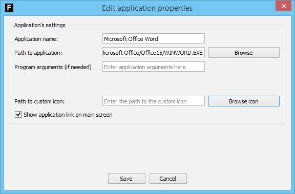 Administrator manual 2.6.2. Edit application properties Application name the application name to be displayed in Flipbox Software Suite. Path to application the path to the application file *.