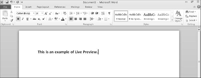 Chapter 1: Introducing Microsoft Office 2010 29 Figure 1-19: Live Preview lets you see how a particular command could change your file.