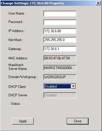 14: First Log On From MaxNeighborhood Discovery and Setup Wizard Figure #5 MaxNeighborhoor Change Setting Screen with DHCP Disabled 4.