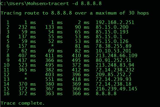 . hop tracert * ping. ( Timed out ).
