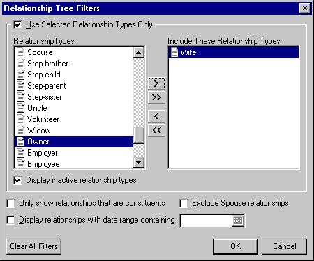 168 C HAPTER Note: By default, once you mark the Use Selected Relationship Types Only checkbox, the program also marks the Display inactive relationship types checkbox.