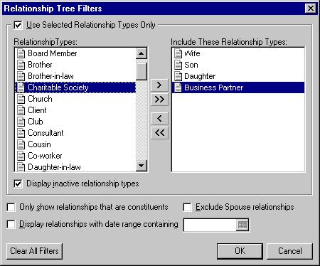 RELATIONSHIPS 16 Note: You can further filter the results by marking one or more of the following checkboxes: Display inactive relationship types; Only show relationships that are constituents;
