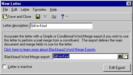 You return once again to the New Constituent Export screen. The title on the screen changes to the export name you just entered.