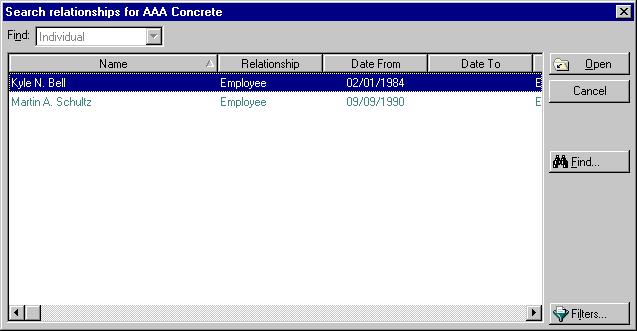 If you choose to send the letter to One of the organization s relationships, the Search relationships screen appears, so you can select the contact to whom to send the letter.