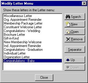 C ONSTITUENT ANNOTATIONS, LETTERS, RECORD 21 1. From the menu bar of a constituent record, select Letter, Modify Letter Menu.