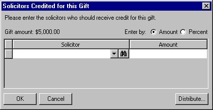 S OLICITORS 30 Note: In the Solicitor column, the drop down arrow appears so, if on a gift record, you add a solicitor that already exists, you can select from a list of solicitors assigned to the