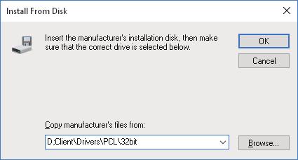 2.INSTALLING PRINTER DRIVERS FOR WINDOWS 9 Locate the directory where the preferred printer driver is saved, select the.inf file, and then click [Open].