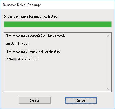 box appears. Click [Yes]. 8 The Driver package information collected.