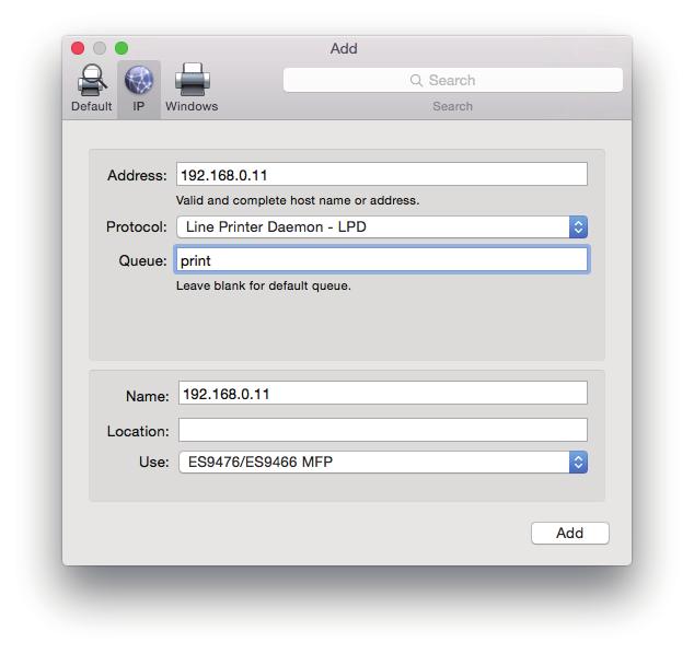 3.INSTALLING PRINTER DRIVERS FOR MAC OS 3 Click [IP] and specify the items as described below.