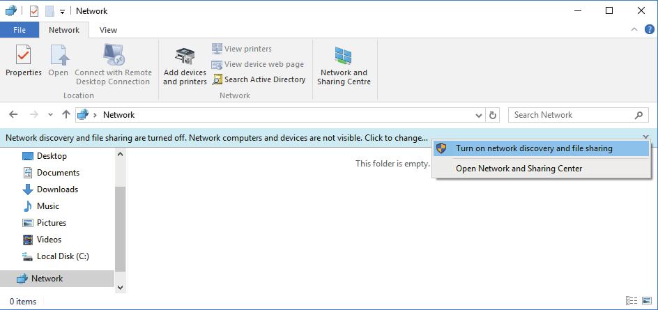 4.INSTALLING SCAN DRIVER AND UTILITIES (Windows) 2 Click [Network discovery is turned off. Network computers and devices are not visible. Click to change].