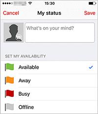 Availability Availability The top of your One Net app window shows your availability to call or chat with your friends. It is displayed as a flag.