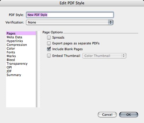 PDF Export Settings for Quark 7 The Output Styles menu is