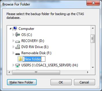 CTAS User Manual 10-15 Administration: The Utilities Tab (continued) Backing Up the CTAS Database (continued) Your selection will bring