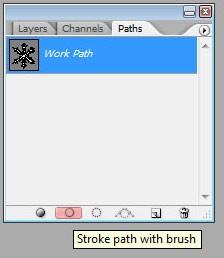 12. Make sure that the path is still selected (see how mine is highlighted blue? if it s not, click on it). Then click on the Stroke Path with Brush button, as I have highlighted here.
