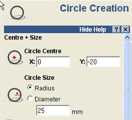 Select the Create Rectangle icon. Click on the option rectangle. Enter a Width of 60; a Height of 110; Corner Radii of 3 and a centre point of X 0 and Y 0. Press Create.